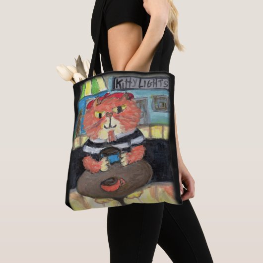 Beat Poet Coffeehouse Cat Folk Art Tote Bag (Dichtbij)