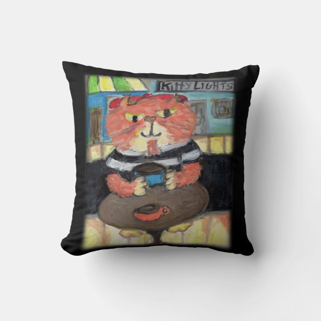 Beat Poet Folk Art Cat Fun Fifties Painting Kussen (Voorkant)