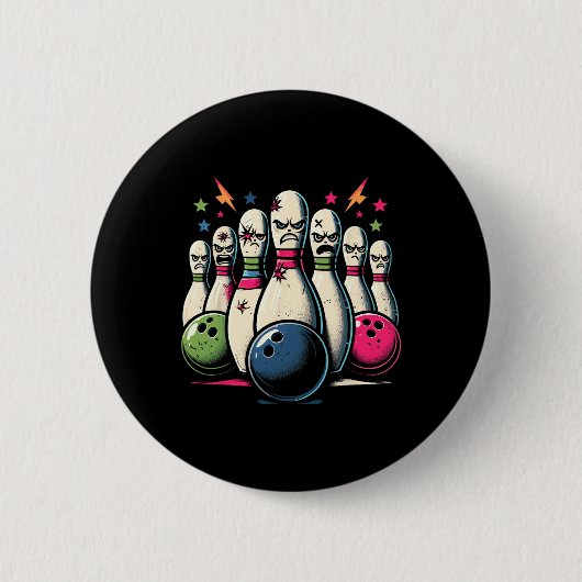 Beat Up Bowling Pins Shirt Funny Bowling League 1 Ronde Button 5,7 Cm (Voorkant)