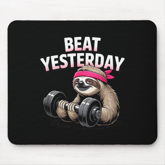 Beat Yesterday Funny Sloth Barbell Training  Muismat (Voorkant)
