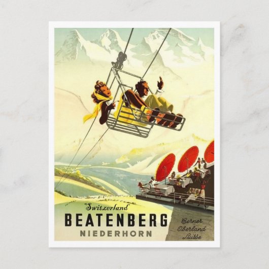 Beatenberg, Niederhorn, paar op skiropeway Briefkaart (Voorkant)