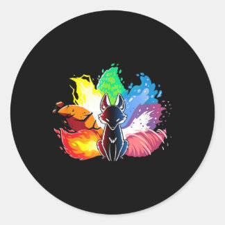 Beatiful elementair kitsune fox japan spirit 33 ronde sticker