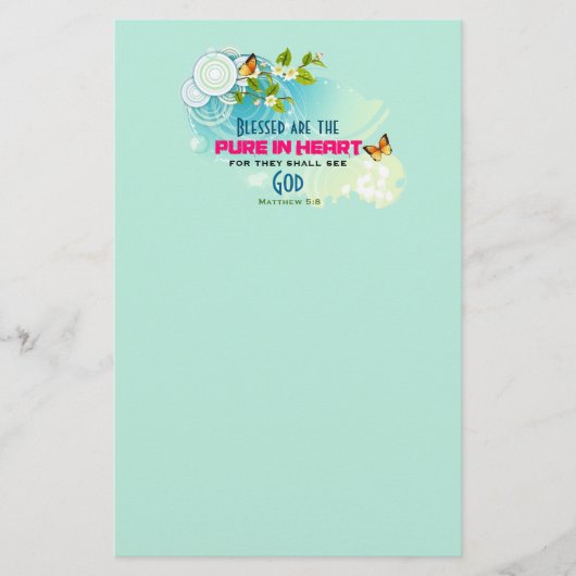 Beatitude Quote met Butterflies en Blossom Briefpapier (Voorkant)