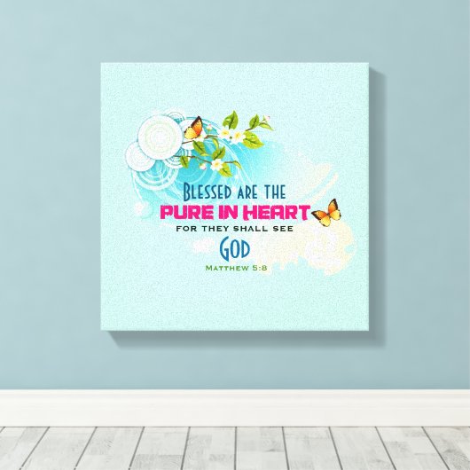 Beatitude Quote met Butterflies en Blossom Canvas Afdruk (Insitu (Houten vloer))
