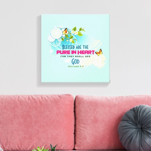 Beatitude Quote met Butterflies en Blossom Canvas Afdruk (Insitu (Woonkamer))