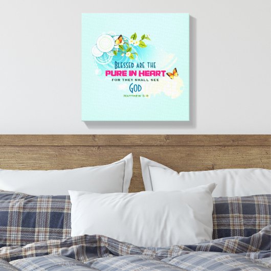 Beatitude Quote met Butterflies en Blossom Canvas Afdruk (Insitu (Slaapkamer))