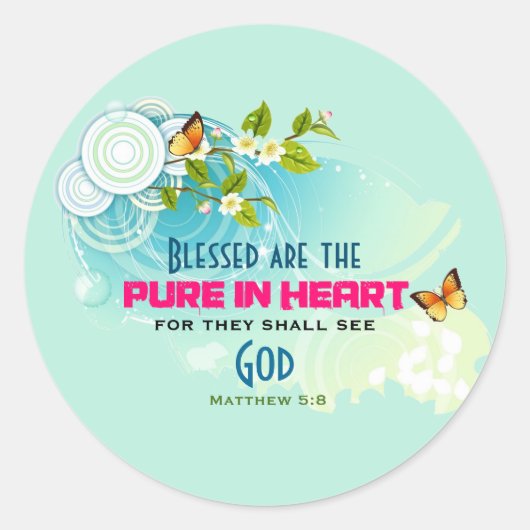 Beatitude Quote met Butterflies en Blossom Ronde Sticker (Voorkant)