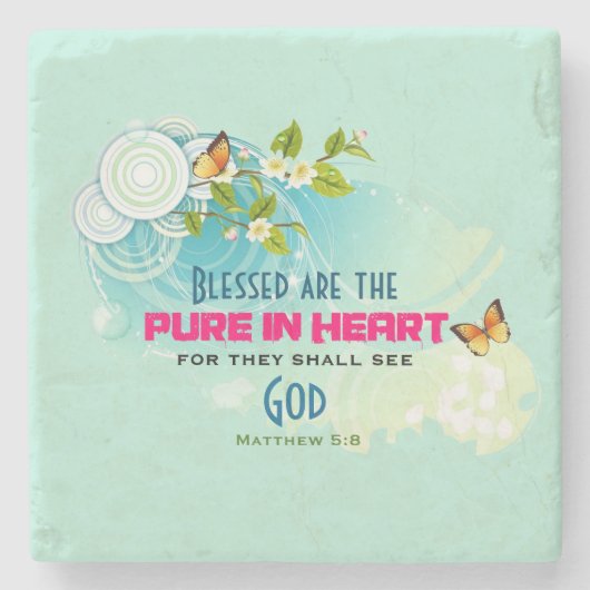 Beatitude Quote met Butterflies en Blossom Stenen Onderzetter (Voorkant)