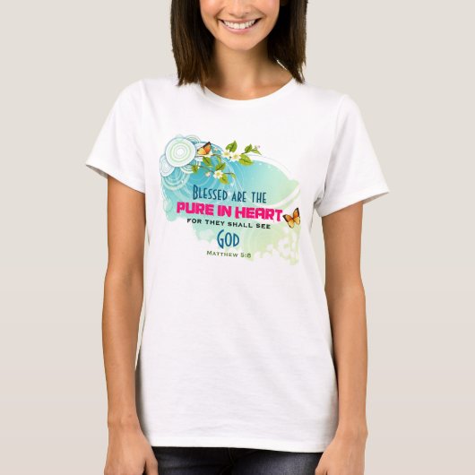Beatitude Quote met Butterflies en Blossom T-shirt (Voorkant)