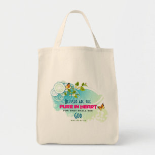 Beatitude Quote met Butterflies en Blossom Tote Bag