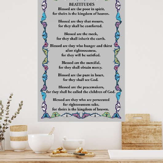 Beatitudes in een vlinder Lijst Poster (Keuken)