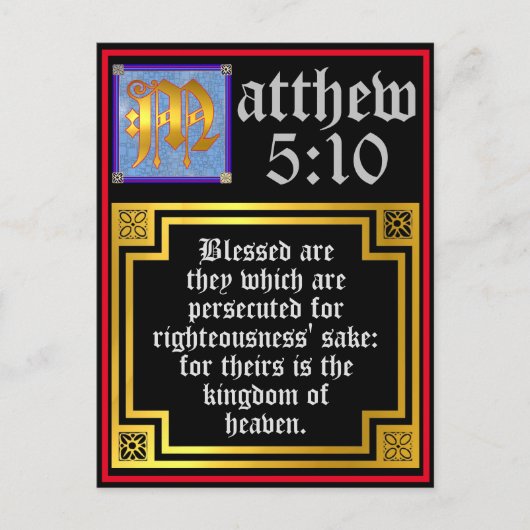Beatitudes Matthew 5 Blue Gold Illumined Letter Feestdagenkaart (Voorkant)