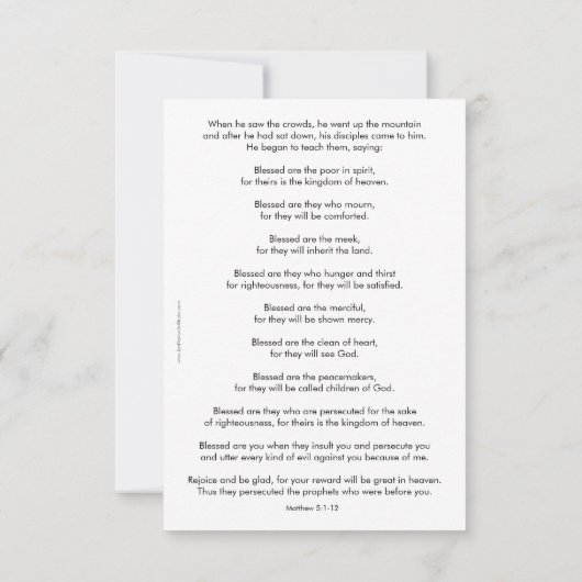 Beatitudes Prayer Kaart, Sermon op de berg (Achterkant)