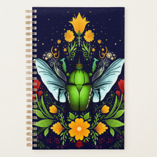 Beatle en bloemen op donkerblauw planner