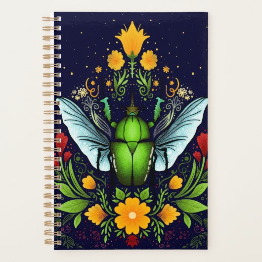 Beatle en bloemen op donkerblauw planner (Voorkant)