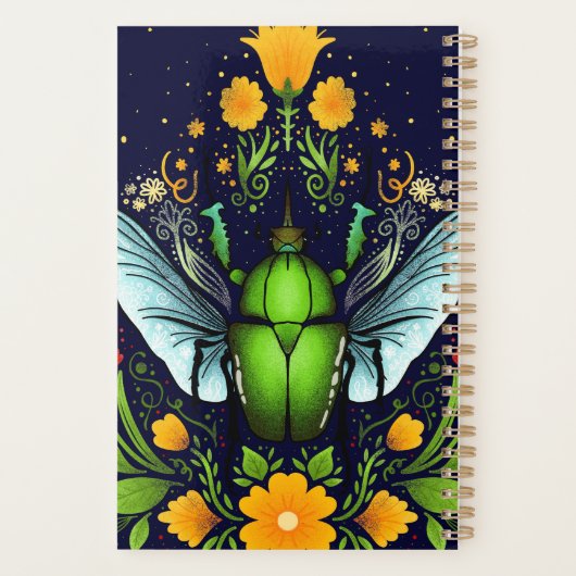 Beatle en bloemen op donkerblauw planner (Achterkant)