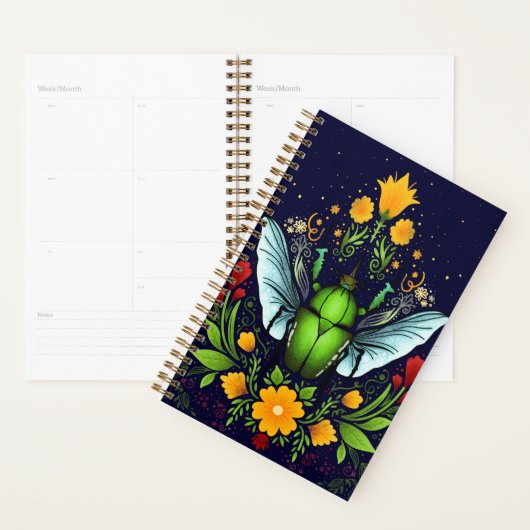 Beatle en bloemen op donkerblauw planner (Display)