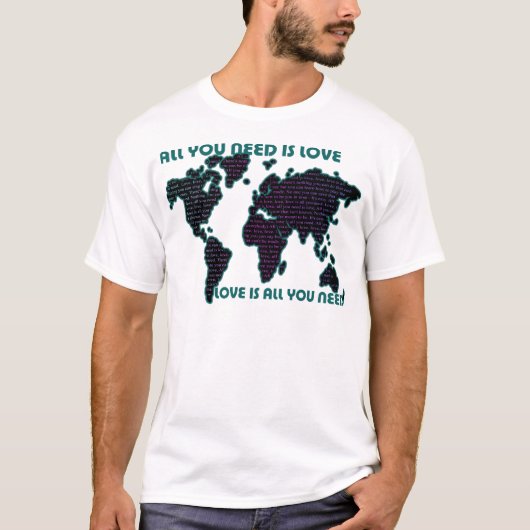 Beatles wereld je hebt alleen liefde nodig t-shirt (Voorkant)