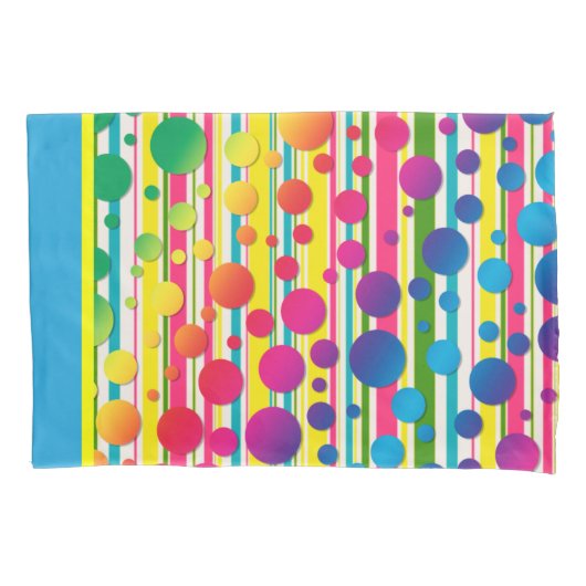 [Beatnik belletjes] Retro Polka Dot Stripe Blue Kussensloop (Voorkant-Links)