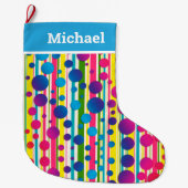 [Beatnik belletjes] Retro Polka Dot Striped Blue Grote Kerstsok (Voorkant)