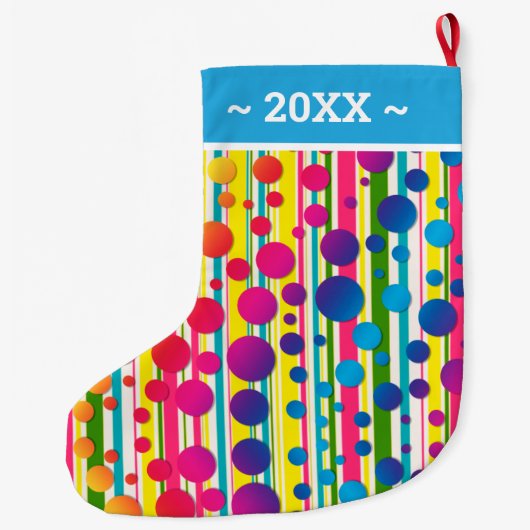 [Beatnik belletjes] Retro Polka Dot Striped Blue Grote Kerstsok (Achterkant)