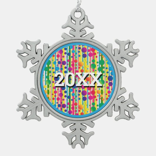 [Beatnik belletjes] Retro Polka Dot Striped Blue Tin Sneeuwvlok Ornament (Voorkant)