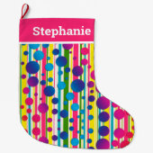 [Beatnik belletjes] Retro Polka Dot Striped roze Grote Kerstsok (Voorkant)