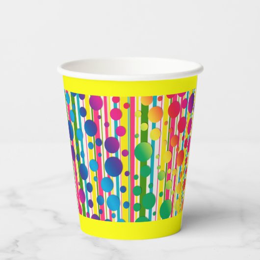 [Beatnik Bubbles] Retro Polka Dot Stripe - Geel Papieren Bekers (Achterkant)