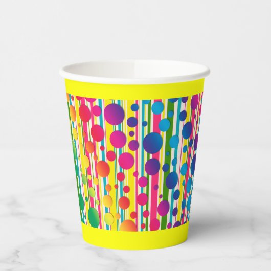 [Beatnik Bubbles] Retro Polka Dot Stripe - Geel Papieren Bekers (Links)