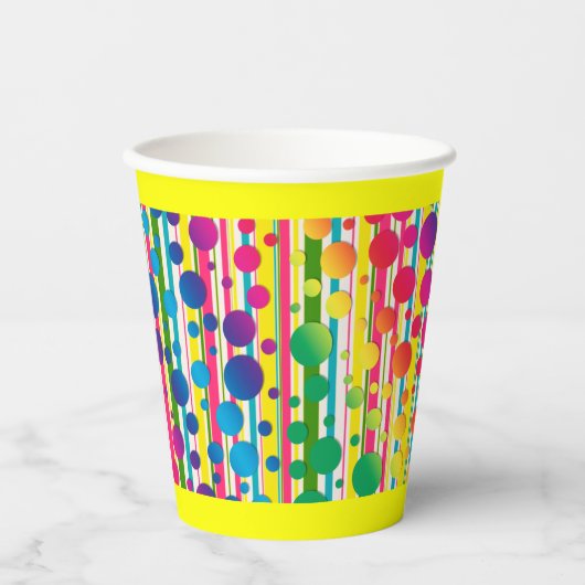 [Beatnik Bubbles] Retro Polka Dot Stripe - Geel Papieren Bekers (Voorkant)