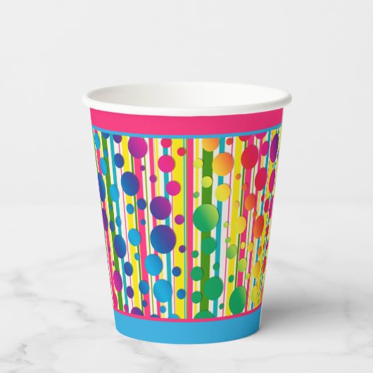 [Beatnik Bubbles] Retro Polka Dot Stripe Two Tone Papieren Bekers (Achterkant)