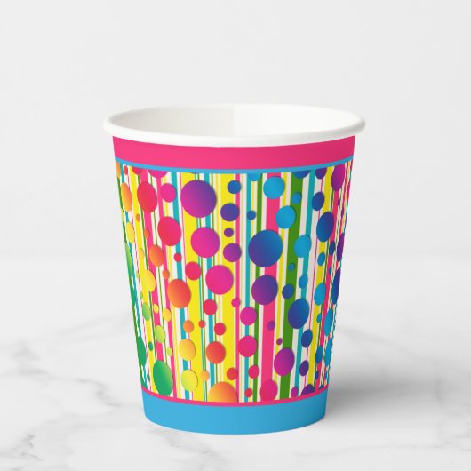 [Beatnik Bubbles] Retro Polka Dot Stripe Two Tone Papieren Bekers (Links)