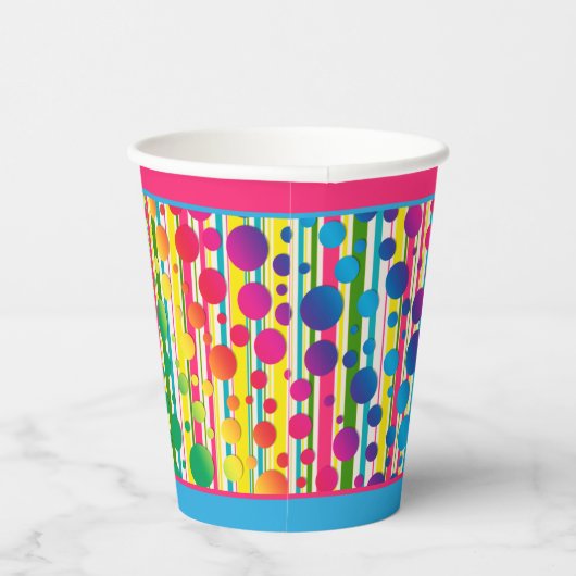 [Beatnik Bubbles] Retro Polka Dot Stripe Two Tone Papieren Bekers (Rechts)