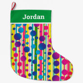 [Beatnik Bubbles] Retro Polka Dot Striped Green Grote Kerstsok (Voorkant)