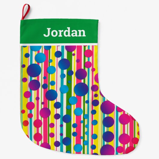 [Beatnik Bubbles] Retro Polka Dot Striped Green Grote Kerstsok (Voorkant)