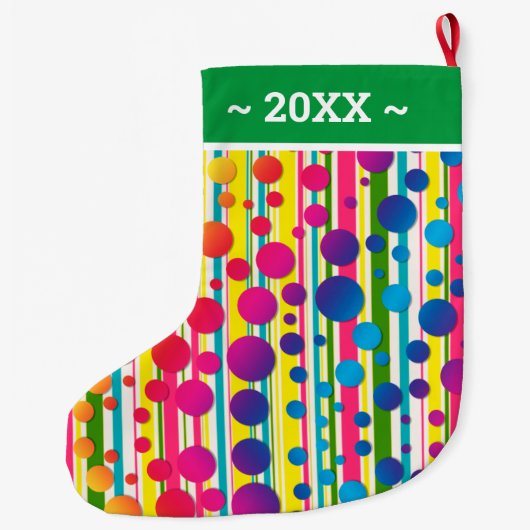 [Beatnik Bubbles] Retro Polka Dot Striped Green Grote Kerstsok (Achterkant)