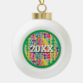[Beatnik Bubbles] Retro Polka Dot Striped Green Keramische Bal Ornament (Voorkant)