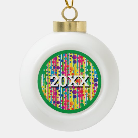[Beatnik Bubbles] Retro Polka Dot Striped Green Keramische Bal Ornament (Voorkant)