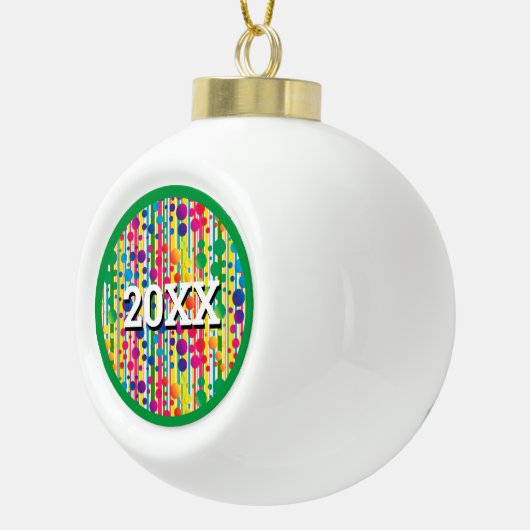 [Beatnik Bubbles] Retro Polka Dot Striped Green Keramische Bal Ornament (Rechts)