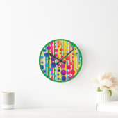 [Beatnik Bubbles] Retro Polka Dot Striped Green Ronde Klok (Huis)