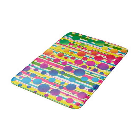[Beatnik Bubbles] Retro Polka Dot Striped Rainbow Badmat (Gekanteld)