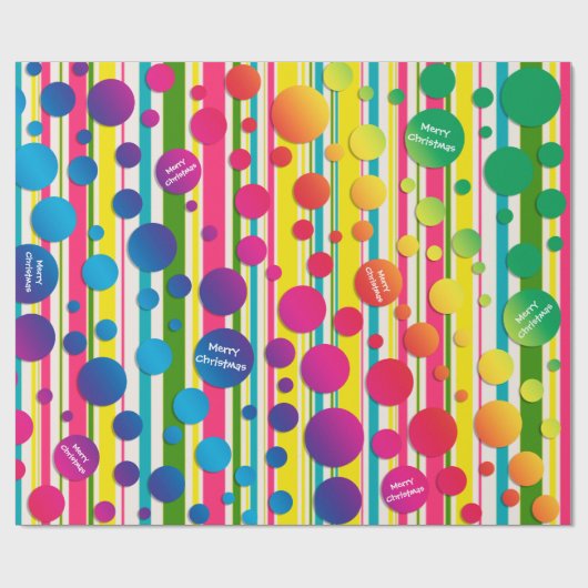 [Beatnik Bubbles] Retro Polka Dot Striped Rainbow Cadeaupapier (Vlak)
