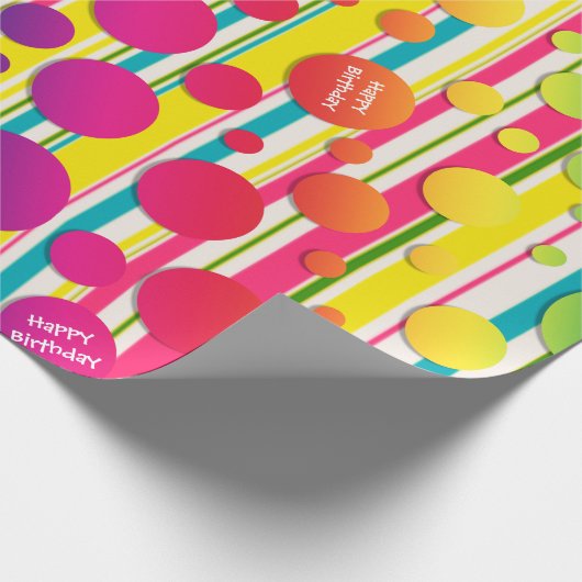 [Beatnik Bubbles] Retro Polka Dot Striped Rainbow Cadeaupapier (Hoek)