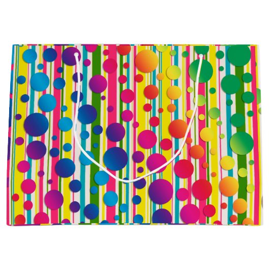 [Beatnik Bubbles] Retro Polka Dot Striped Rainbow Groot Cadeauzakje (Voorkant)