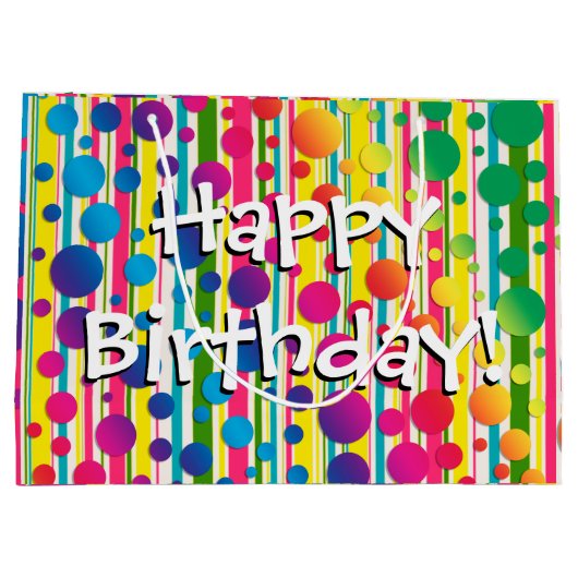 [Beatnik Bubbles] Retro Polka Dot Striped Rainbow Groot Cadeauzakje (Achterkant)