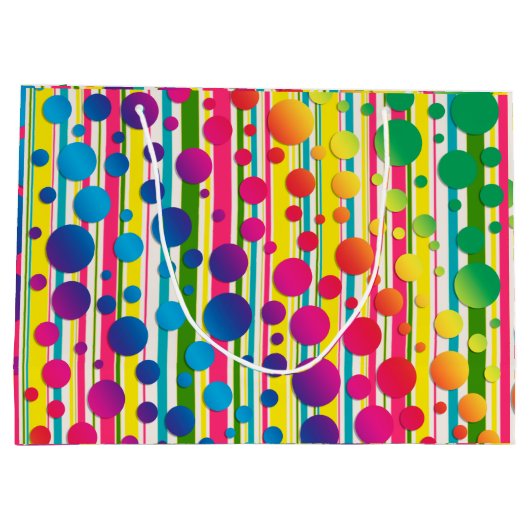 [Beatnik Bubbles] Retro Polka Dot Striped Rainbow Groot Cadeauzakje (Achterkant)