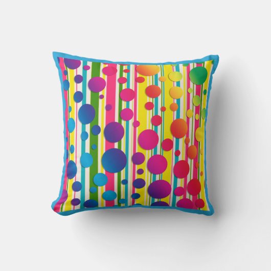 [Beatnik Bubbles] Retro Stippen Strepen Blauw Kussen (Voorkant)