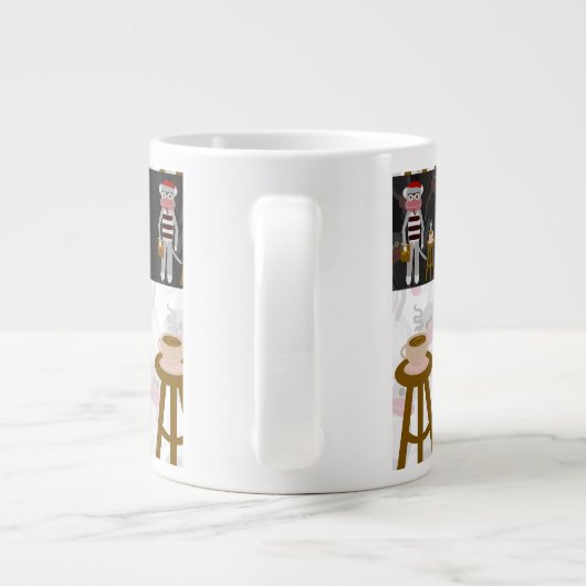 Beatnik Monkey Pattern Fun Character Cartoon Grote Koffiekop (Achterkant)