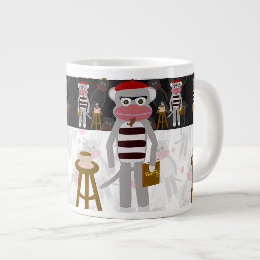 Beatnik Monkey Pattern Fun Character Cartoon Grote Koffiekop (Voorkant rechts)