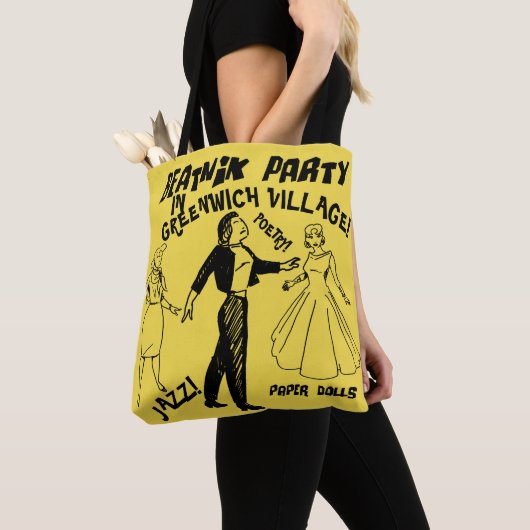 Beatnik Party in Greenwich Village Papieren Poppen Tote Bag (Dichtbij)